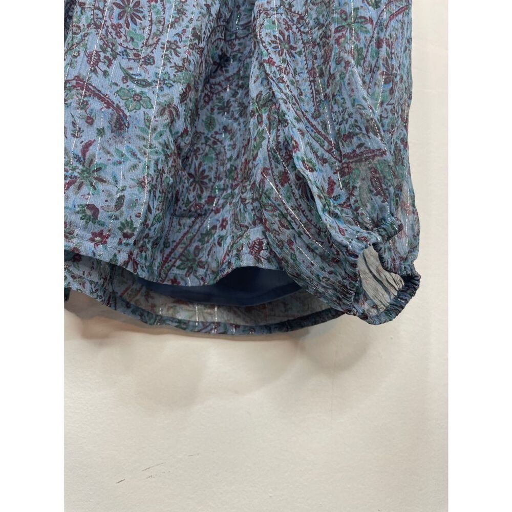 Lucky Brand Teal Blue Paisley V-Neck Long Sleeve Blouse peasant boho size Large - Picture 7 of 16